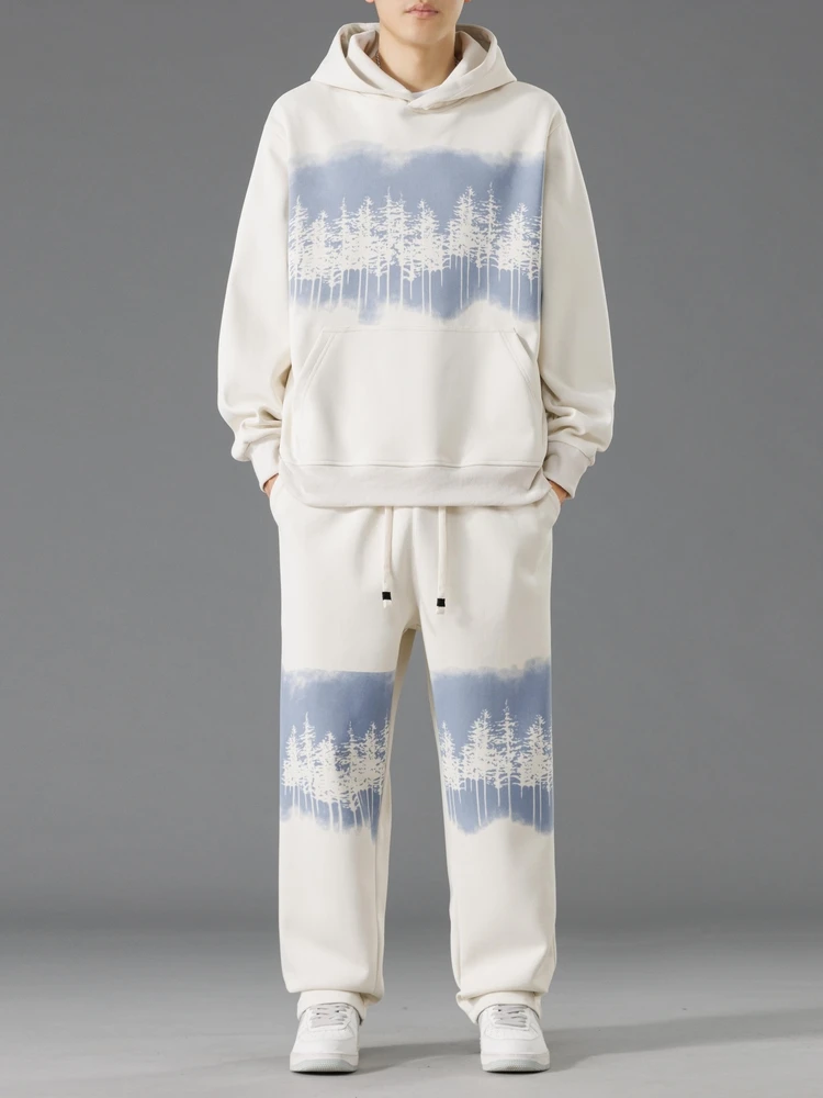 

Модный повседневный спортивный комплект с капюшоном для мужчин: весенне-осенний худи и брюки, мужская одежда, комплект из двух предметов, спортивная одежда из полиэстера...