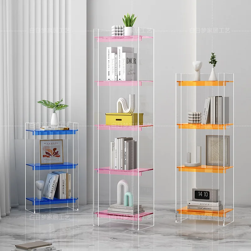 Nordic style color matching acrylic bookshelf, living room display rack, simple multi-layer floor rack, commercial storage rack