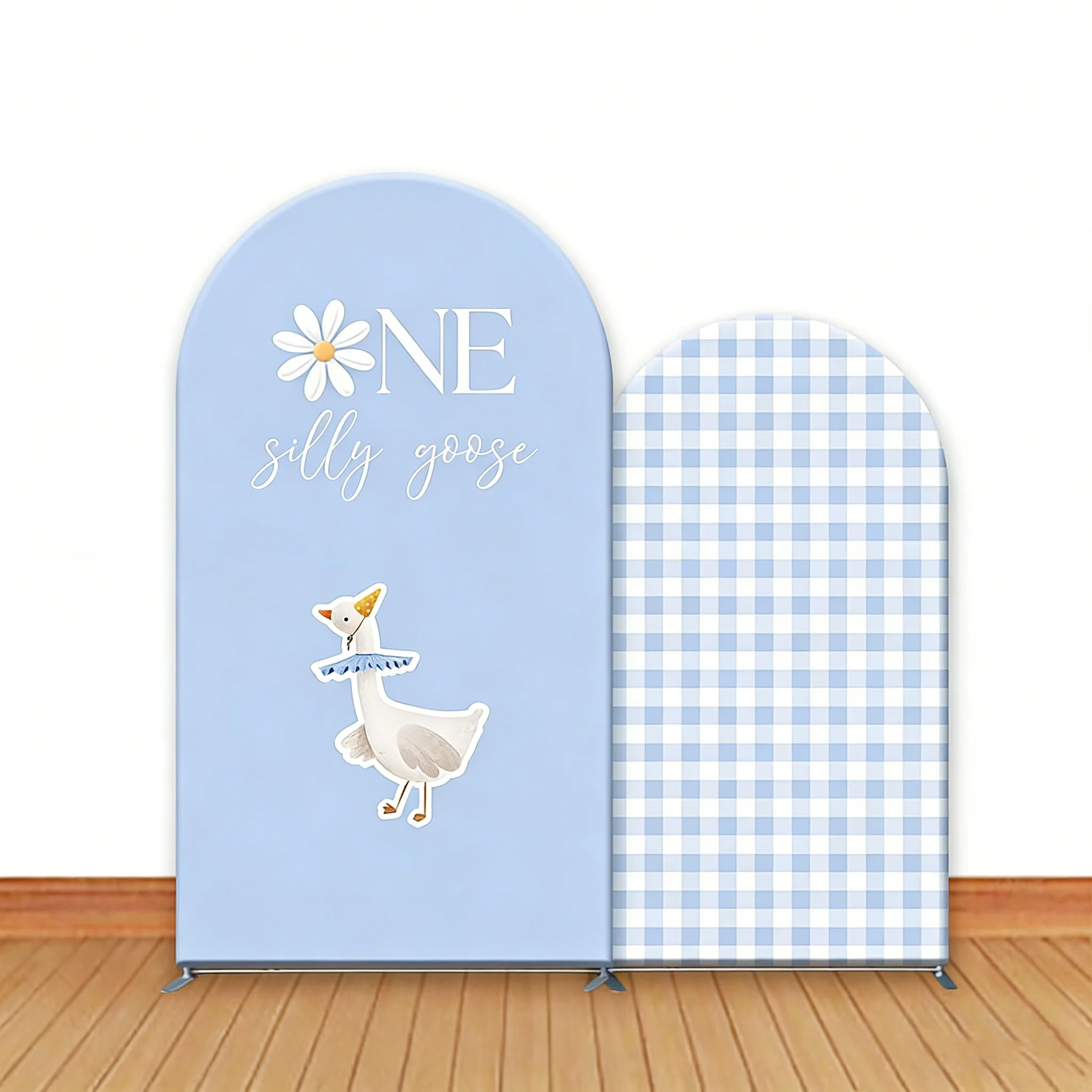 LS Custom 2-Sided One Silly Goose Bow Light Blue Kids Birthday Baby Shower Cover Chiara Arch Background Decor Backdrop