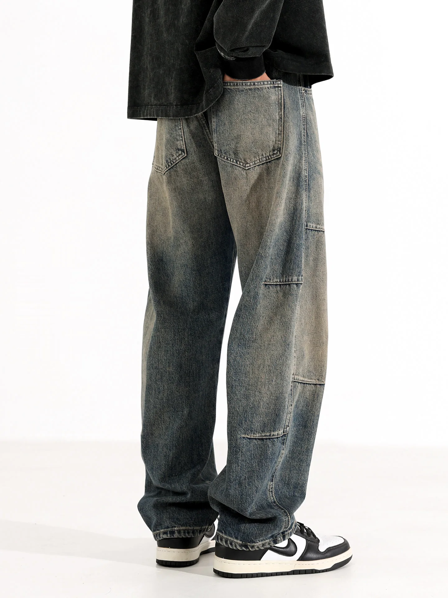 

Ретро-джинсы в американском рабочем стиле, свободные, широкие, мужские, осенне-зимние, с эффектом потертости, прямого кроя