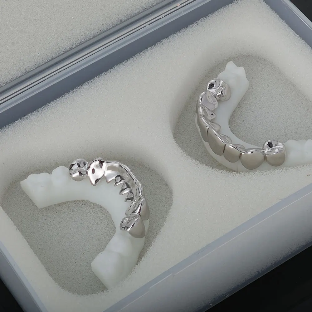 Hip Pop Fine Jewelry Permanent Cut 8 Top 8 Bottom Custom Fit 925 Sterling Heavy Solid Silver Teeth Grillz