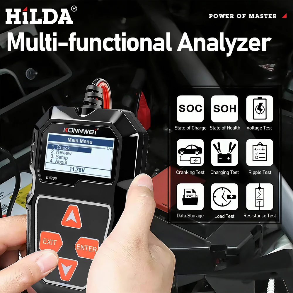 HILDA Car Battery Tester Waveform Voltage Testing Tool Professional Startup Charging Circuit Tester Battery Analyzer Plug Play