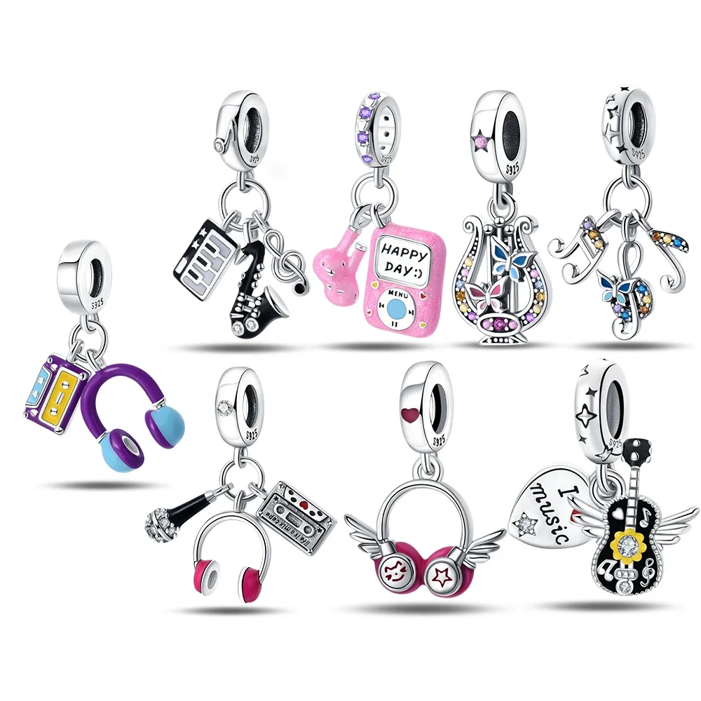 

Sterling Silver 925 Charm Music Series Romantic Colorful Musical Notes Three-piece Set Fit Bracelet Women's Jewelry Gift