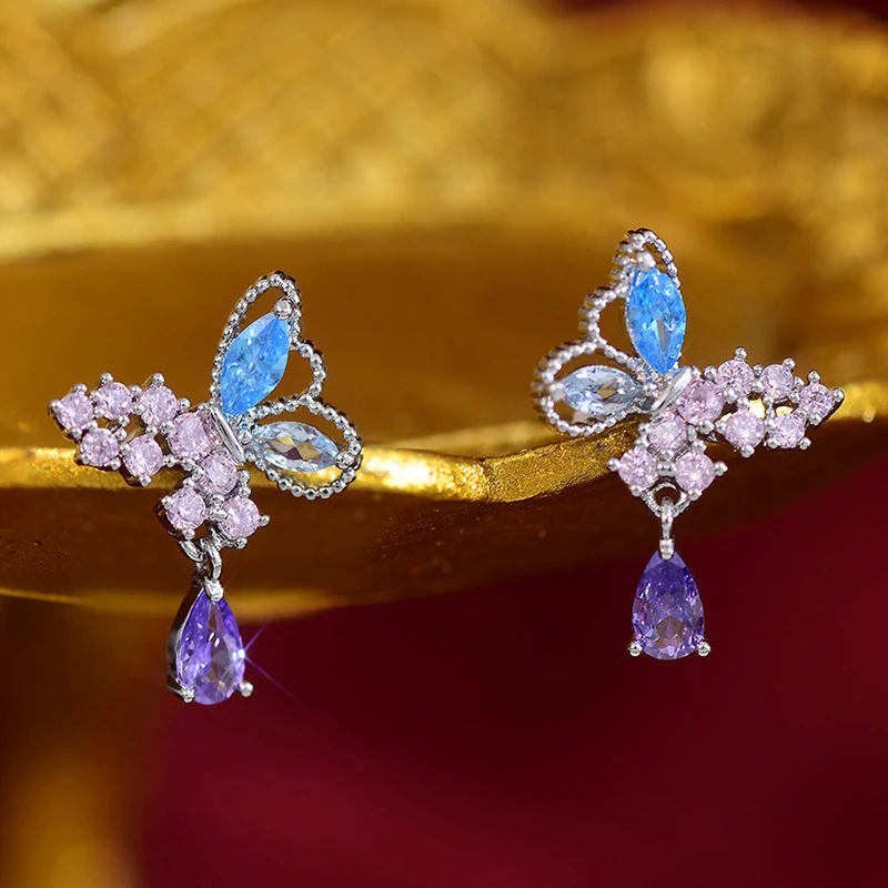 

Y2K Bow Zirconia Stud Earrings Women's Fashion Korean Pink Crystal Statement Earrings Girls Party Jewelry Gifts 2023