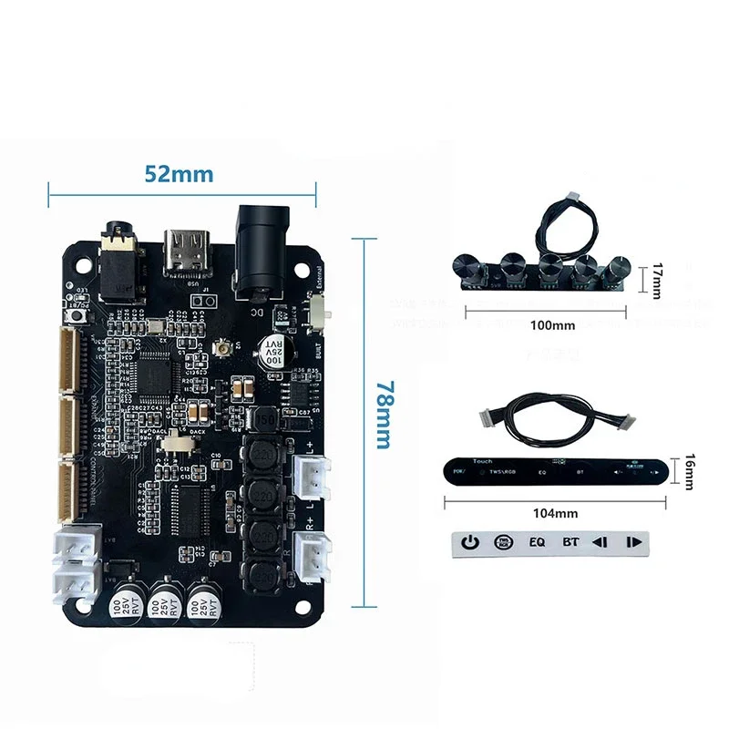 DSP2.0 Bluetooth 5.0 Power Amplifier Stereo 15W*2 Electronic Frequency Division TWS Pairing 2.0/1.1 AUX +USB +Bluetooth Input