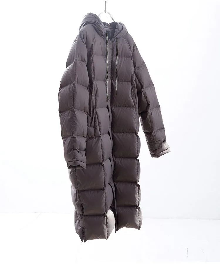 Filling Material: Duck Down~Couple Style Long Over-The-Knee down Jacket, Unisex Black Coat for Petite Individuals, New Winter Model