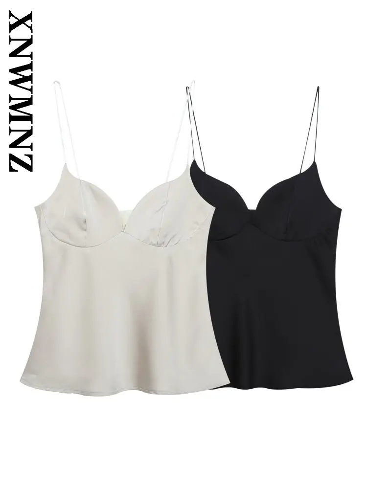 

XNWMNZ 2025 Autumn New Woman's Simple Sexy V-Collar Side Zipper Slip Top Chic Casual Lady Sleeveless Holiday