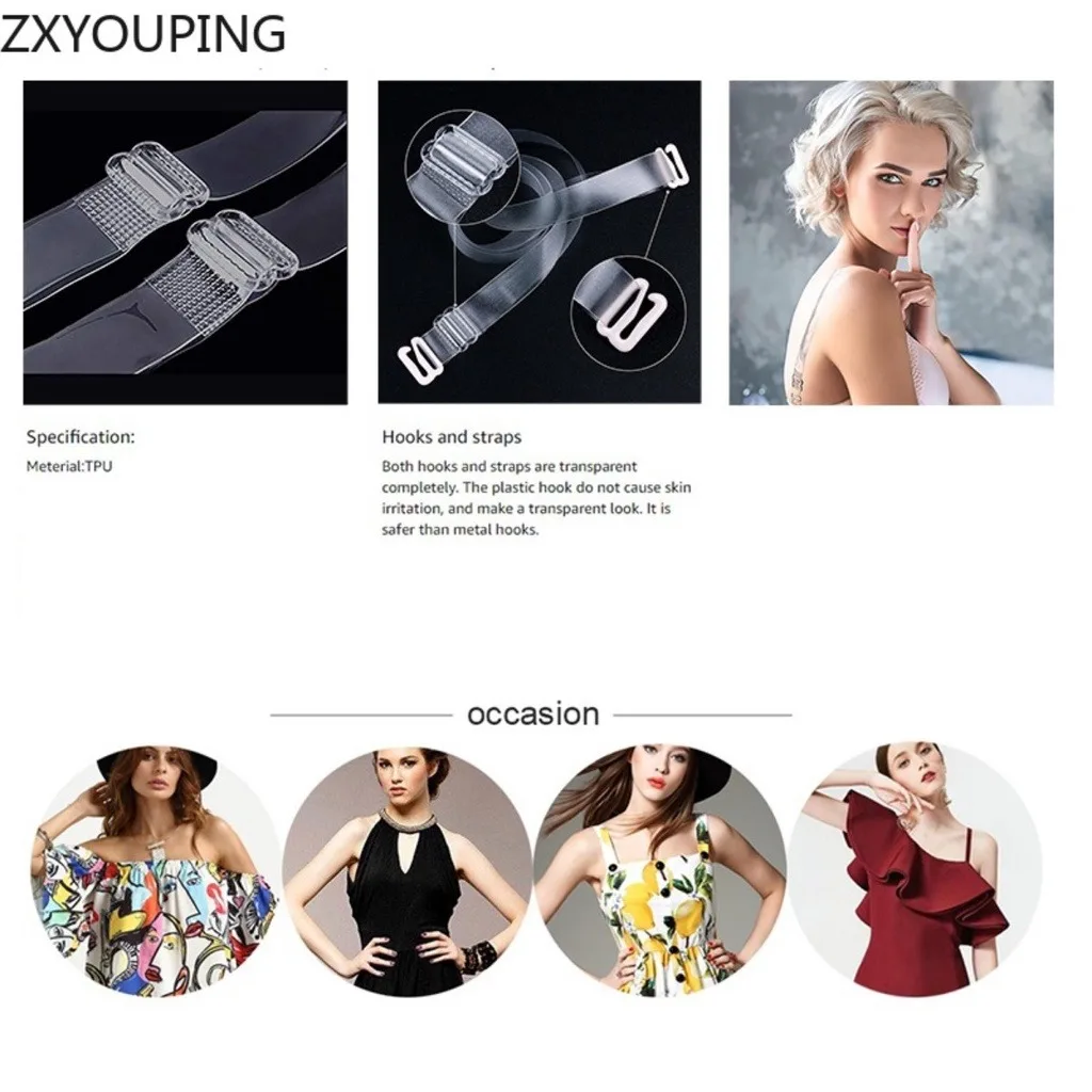 ZXYOUPING 5pair women clear invisible adjustable bra transparent bra strap,Silicone straps Underwear high elastic Bra Accessorie