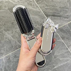 Mini Hair Brush Folding Massage Comb Head Massage Anti-Static Portable Travel Hair Brush Girl Hair Combs With Mirror