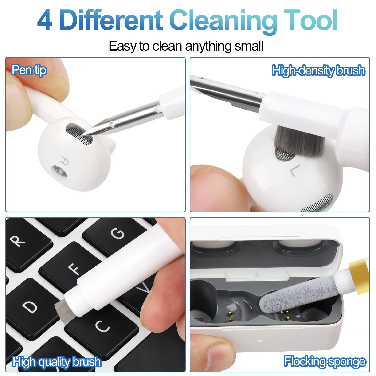 4-in-1 Bluetooth Earphones Cleaning Tool for Airpods Pro 3 2 1 Xiaomi Airdots Pro Earbuds Case Cleaner Kit Flocking Sponge Brush