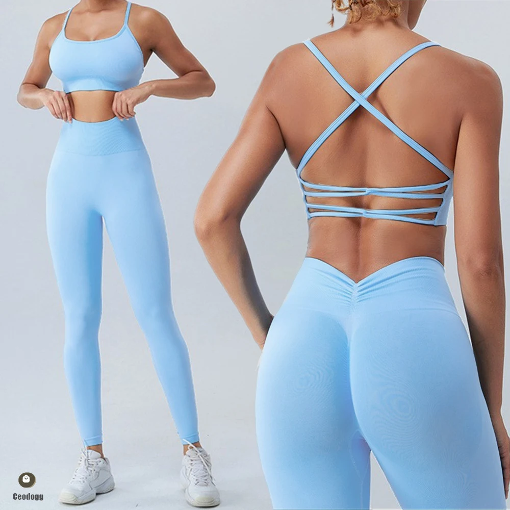 2024 1/2PCS Seamless Yoga Set Women Sports Outfit Bra Fitness Suit High Waist V Back Leggings Running Workout Pant Active Wear