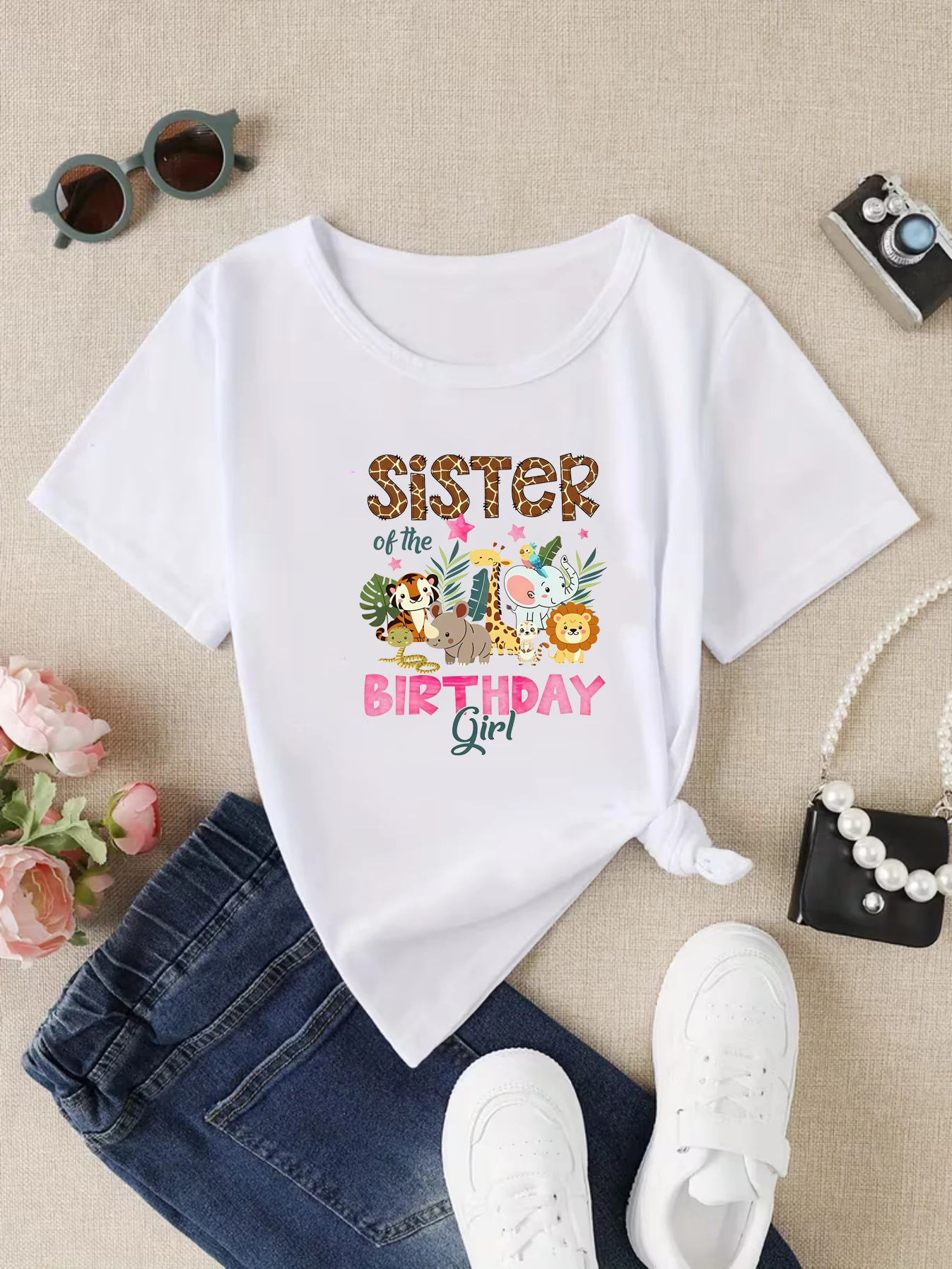 Sister Of The Wild One Safari Animals Shirt,  Funny Giraffe, Elephant, And Zebra Animal Themed Birthday Party Tees Gifts Clothes