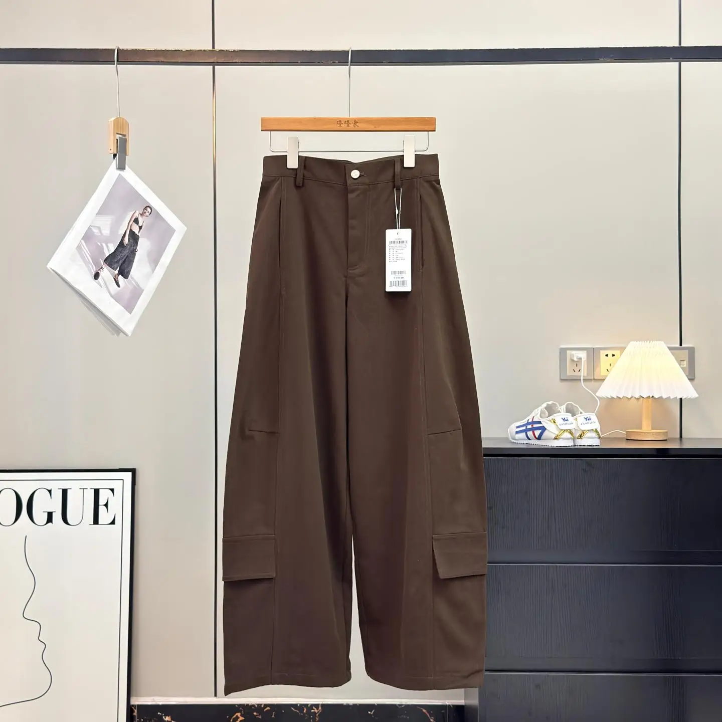 

Брюки женские с высокой талией, свободные, широкие, коричневые, в стиле рабочей одежды, ретро, для повседневной носки, весенняя новинка, из хлопка