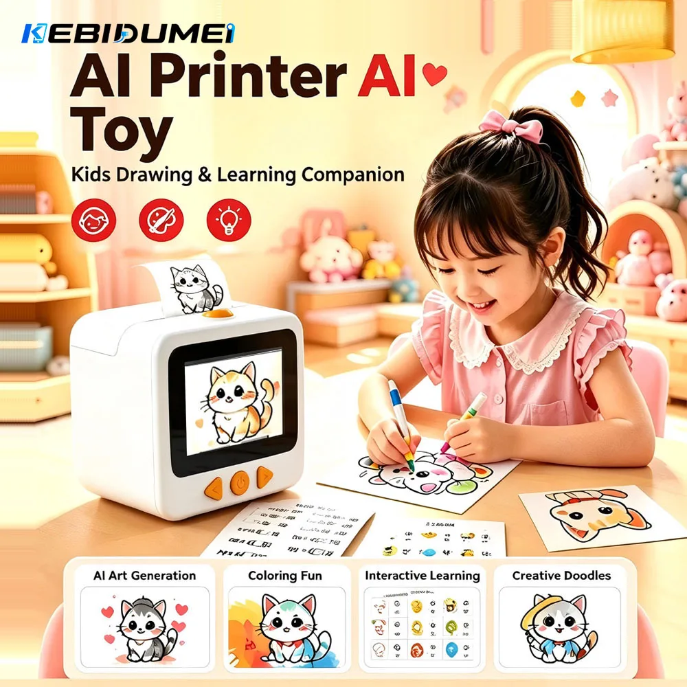 KEBIDUMEI AI Magic Box Voice Smart AI Voice Printer Bluetooth Portable HD Screen Printer for Kids Gift Drawing Printing Toy