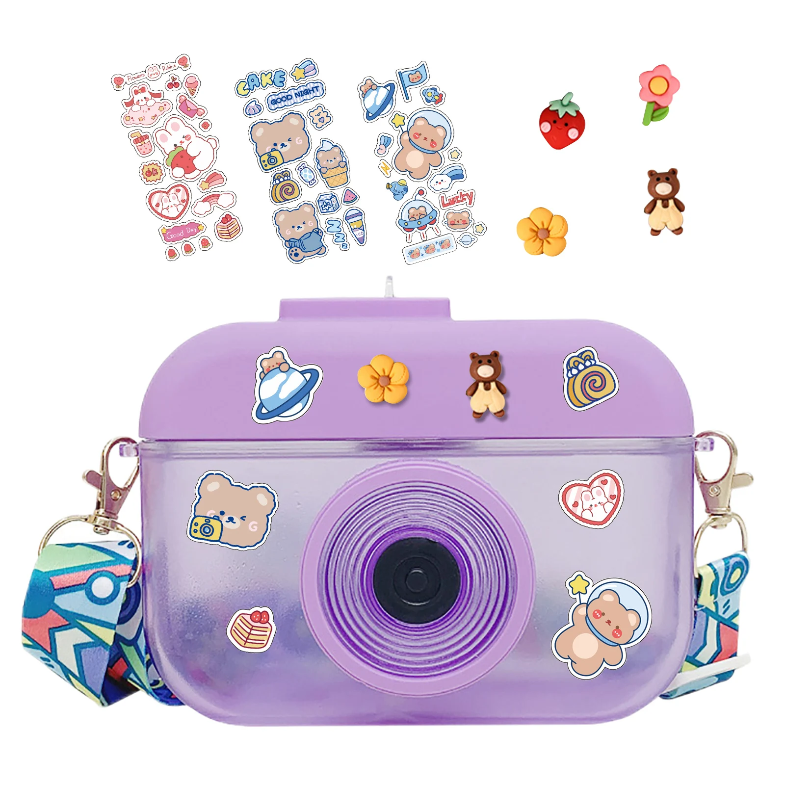 400 مللي شكل كاميرا غلاية أكواب من القش زجاجات مياه كرتونية أشرطة كتف قابلة للتعديل أكواب شرب لطيفة لعصير الحليب