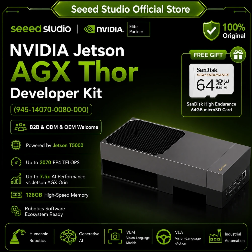 NVIDIA Jetson AGX Thor Developer Kit, Blackwell GPU 2070 FP4 TFLOPS, 128 GB LPDDR5X Memory,for Physical AI and Humanoid Robotics