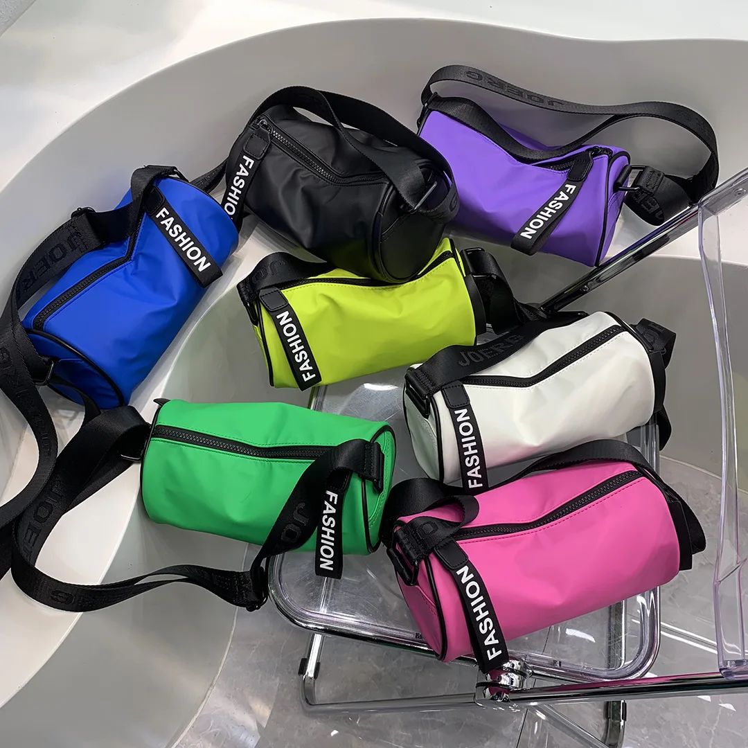 

Women's Candy Color Gym Tote Bag with Fluorescent Letters - Sporty Cylinder Crossbody Shoulder Bag for Fitness, Yoga & Daily Use