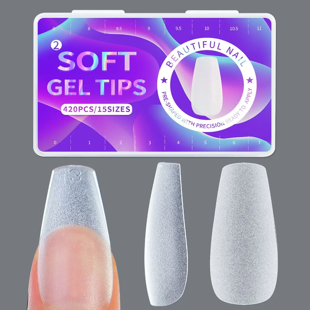 420Pcs Frosting Nail Gel Tips Finger Extension Fake Nails Full Cover Almond Square Coffin False Nails