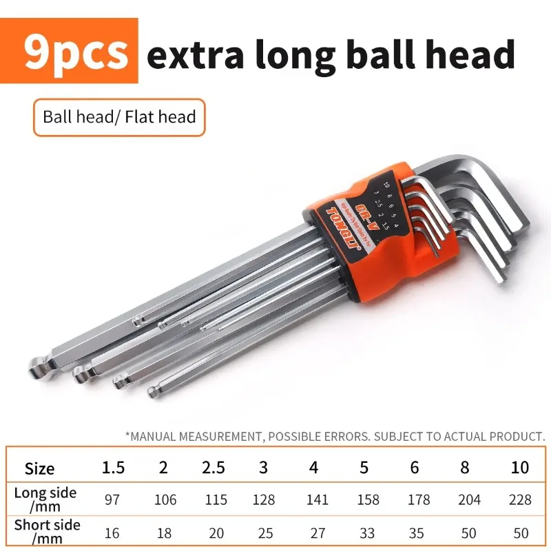 9-Piece Hexagon Socket Wrench Set Universal Metric Long Ballhead Flathead Screwdriver Automotive Repair Wrench Short Arm Tools