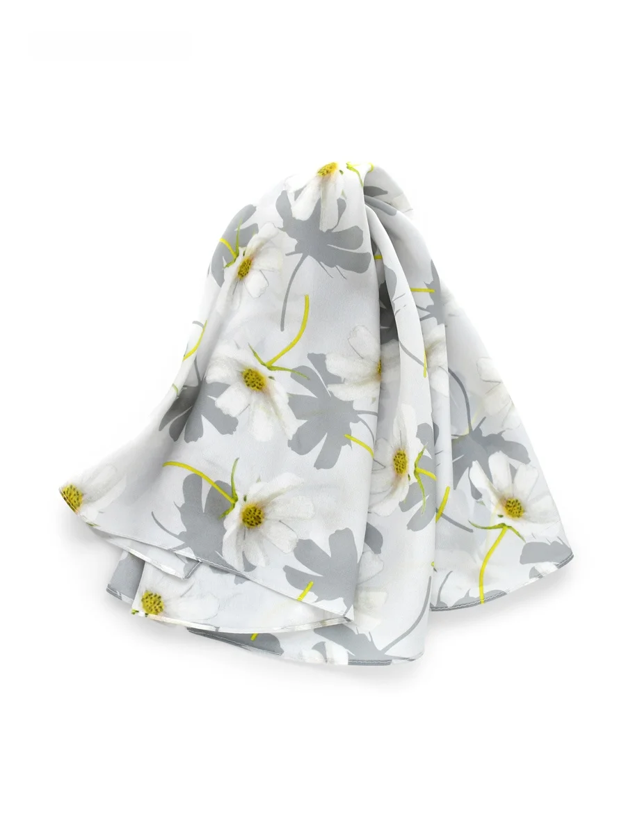 エレガントなグレーの花柄シルクスカーフギフトボックスマルベリーシルク小さな正方形スカーフ女性の春秋ネックウォーマー教師のギフト