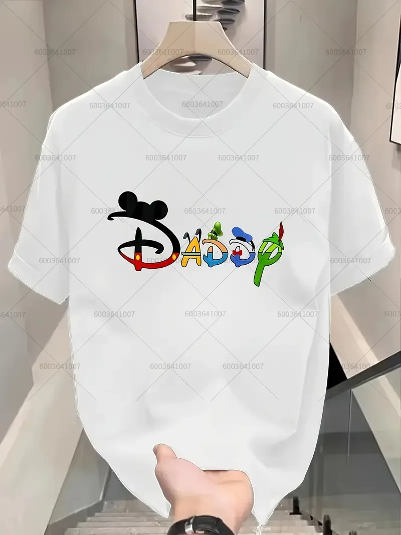 

Футболка Disney Mickey Dad Papa, мужские хлопковые топы с круглым вырезом, футболки для пар, большие повседневные подарки на день отца, день рождения, лето