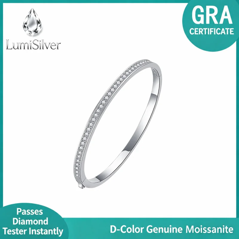 36 Stones Half Eternity Moissanite Bangle Bracelet 925 Silver Oval 50x60mm Stackable Wedding Gift for Women