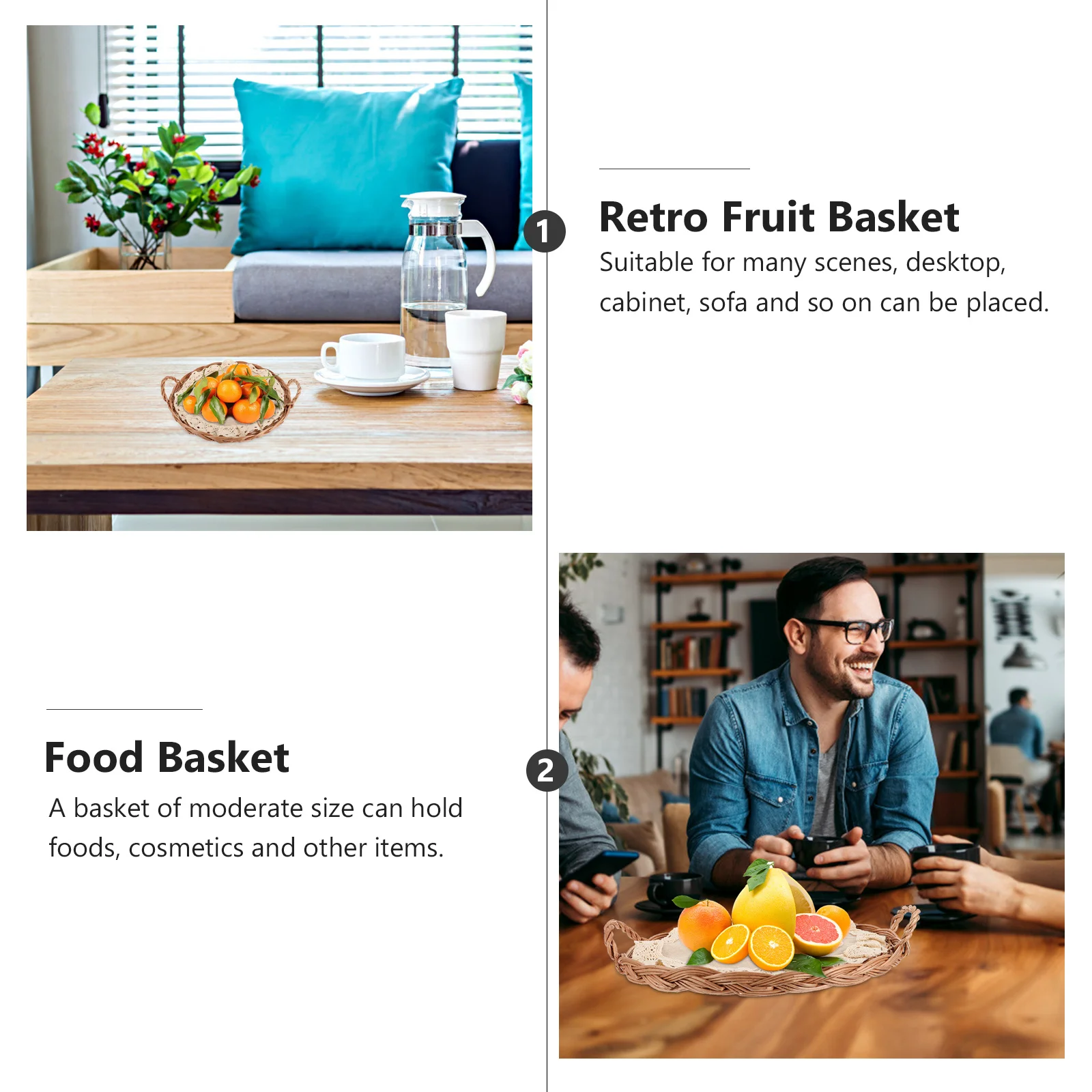 

Rattan Woven Plate Exquisite Design Retro Fruit Storage Basket for Desktop Cabinet Decoration Wicker Tray