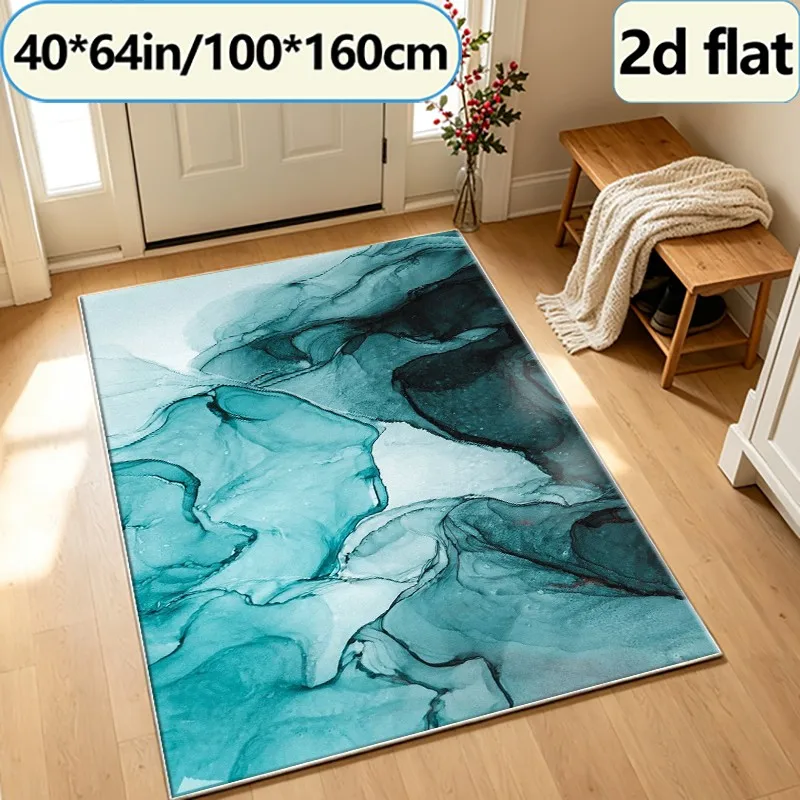 Teal Green Alcohol Ink Marble Carpet, Modern Abstract Art Carpet, Suitable for Living Room, Bedroom, and Home Floor Decoration