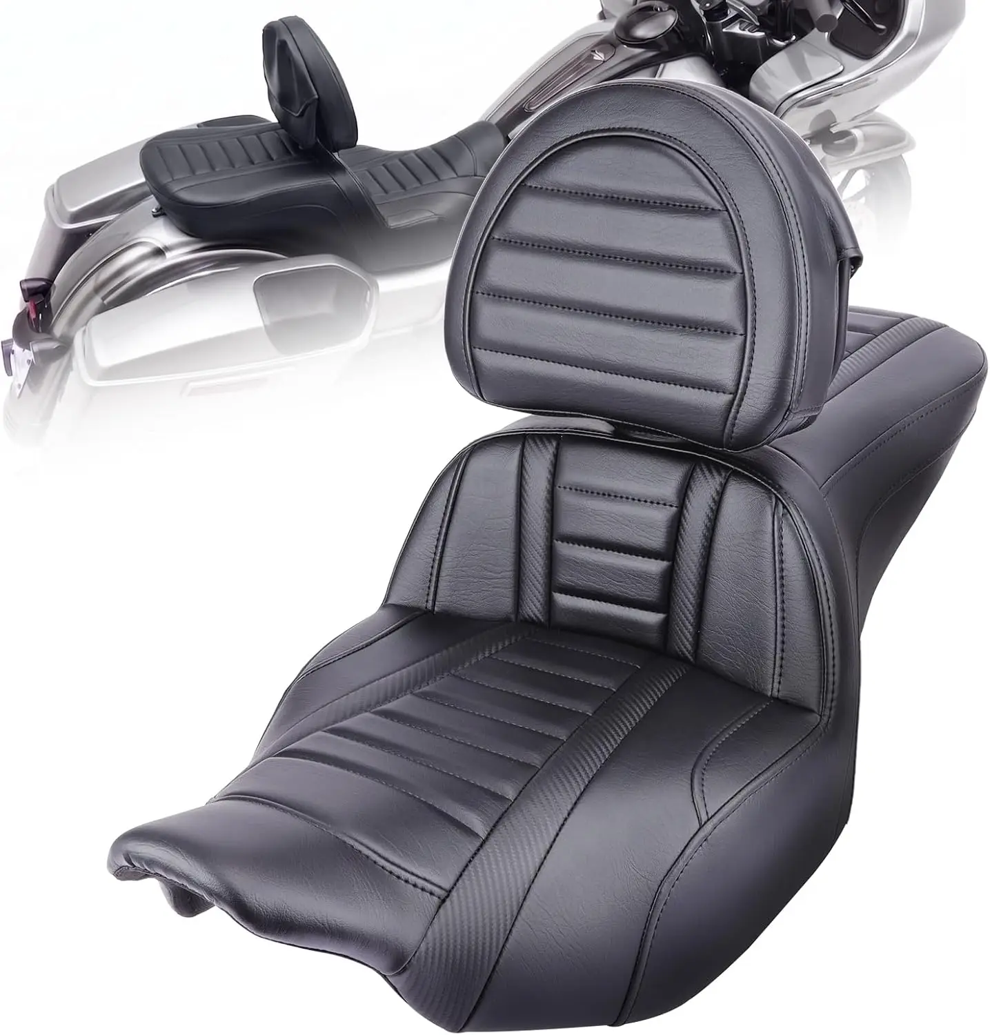 Gel Motorcycle Seat with Adjustable Driver Backrest for Harley24-26