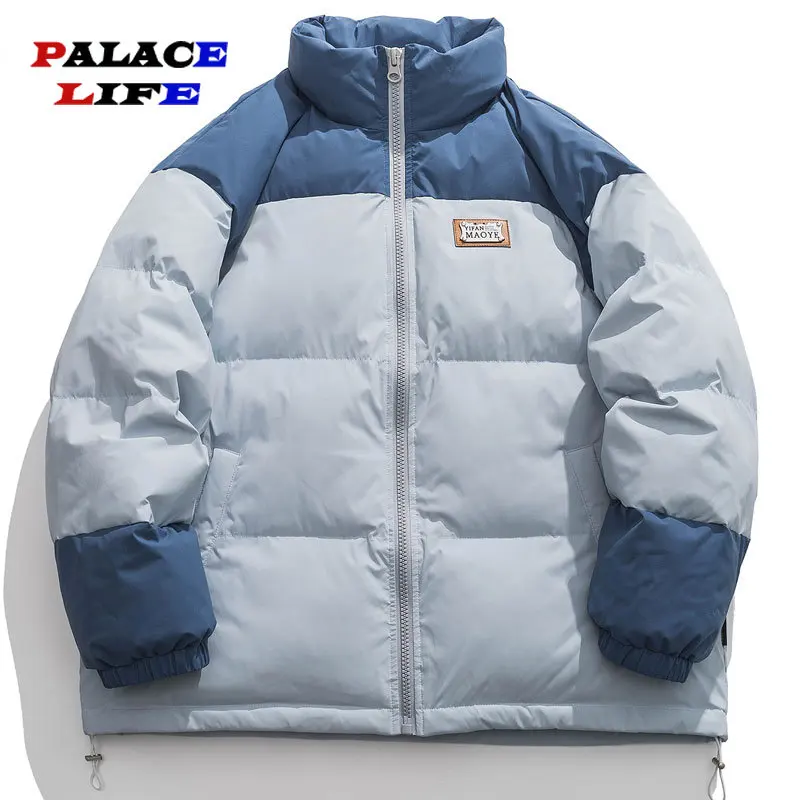 

Winter Jacket Men Parkas Stand Collar Patchwork Warm Padded Jacket Vintage Winter Women Casual Outwear Jacket Zipper Parkas