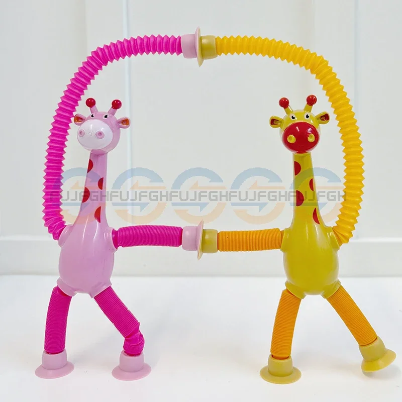 Creative Suction Cup Giraffe luminous Squeeze Toy Changeable Cartoon Telescopic Tube for Kids Decompression Toys Puzzle Pop Tube