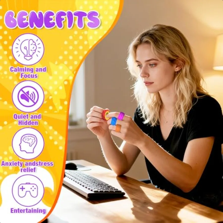 Fidget Toys Sensory Rings for 12 Pcs Fun Small Finger Spinner Rings for Anxiety Relief Autism ADHD Quiet Fidgets Toys Bulk for