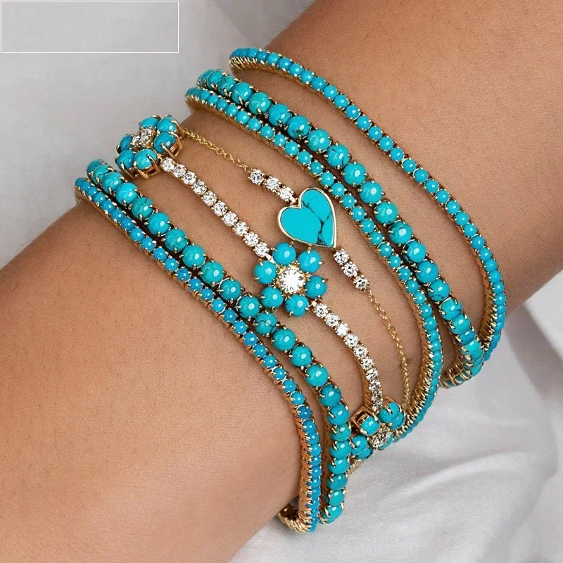 

New Fashion Green Stone Tennis Chain Necklace Bracelet 3mm Turquoises Stone Paved Punk Styles Hip Hop Jewelry Choker Wholesale