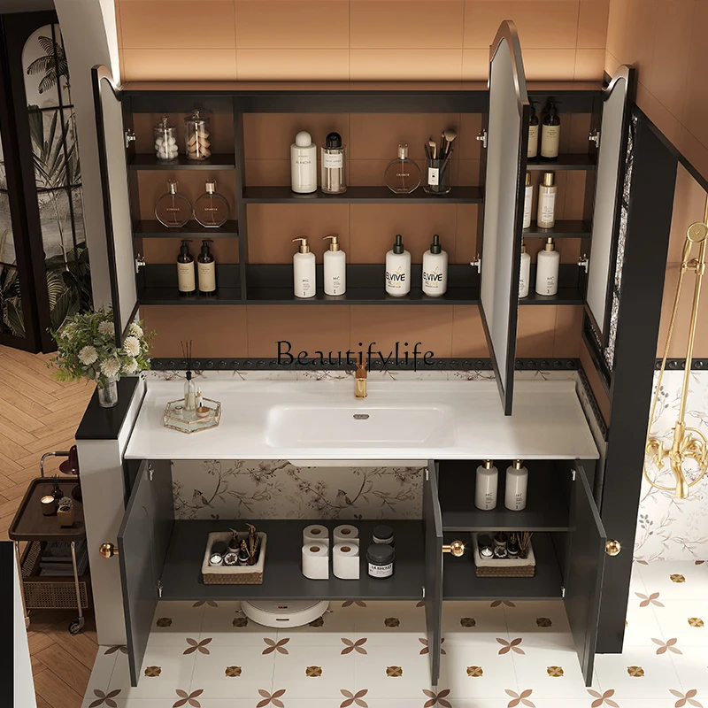 yj57 2025 new French retro bathroom cabinet ceramic integrated wash basin cabinet combination