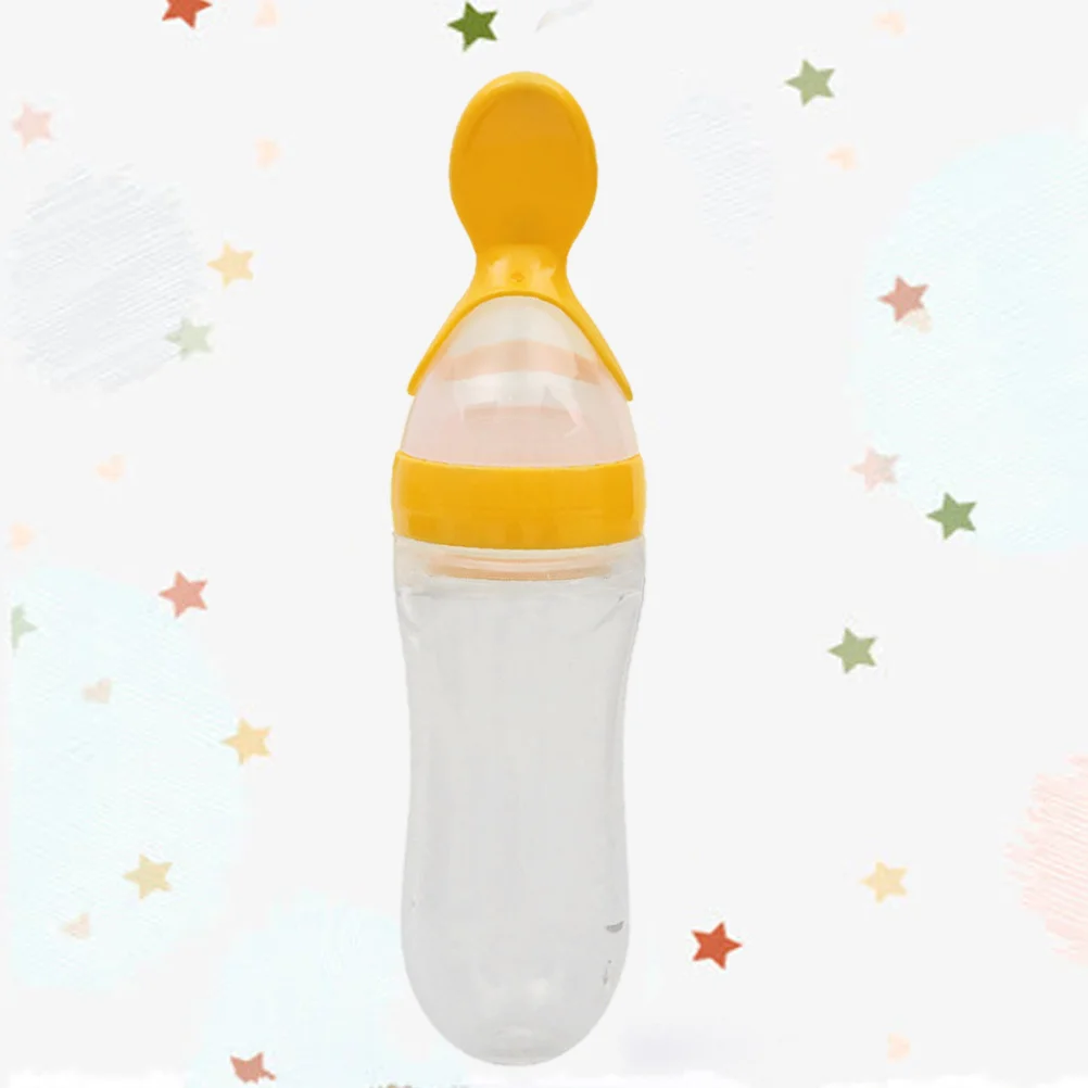 

Силиконовая бутылочка для риса, 90 мл, детская кормушка с ложкой и крышкой для новорожденных, простая в использовании для зерновых пюре, желтая детская ложка-кормушка