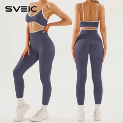 Conjunto deportivo de dos piezas para mujer, ropa deportiva sin costuras, Leggings de cintura alta, pantalones cortos de entrenamiento, ropa de gimnasio
