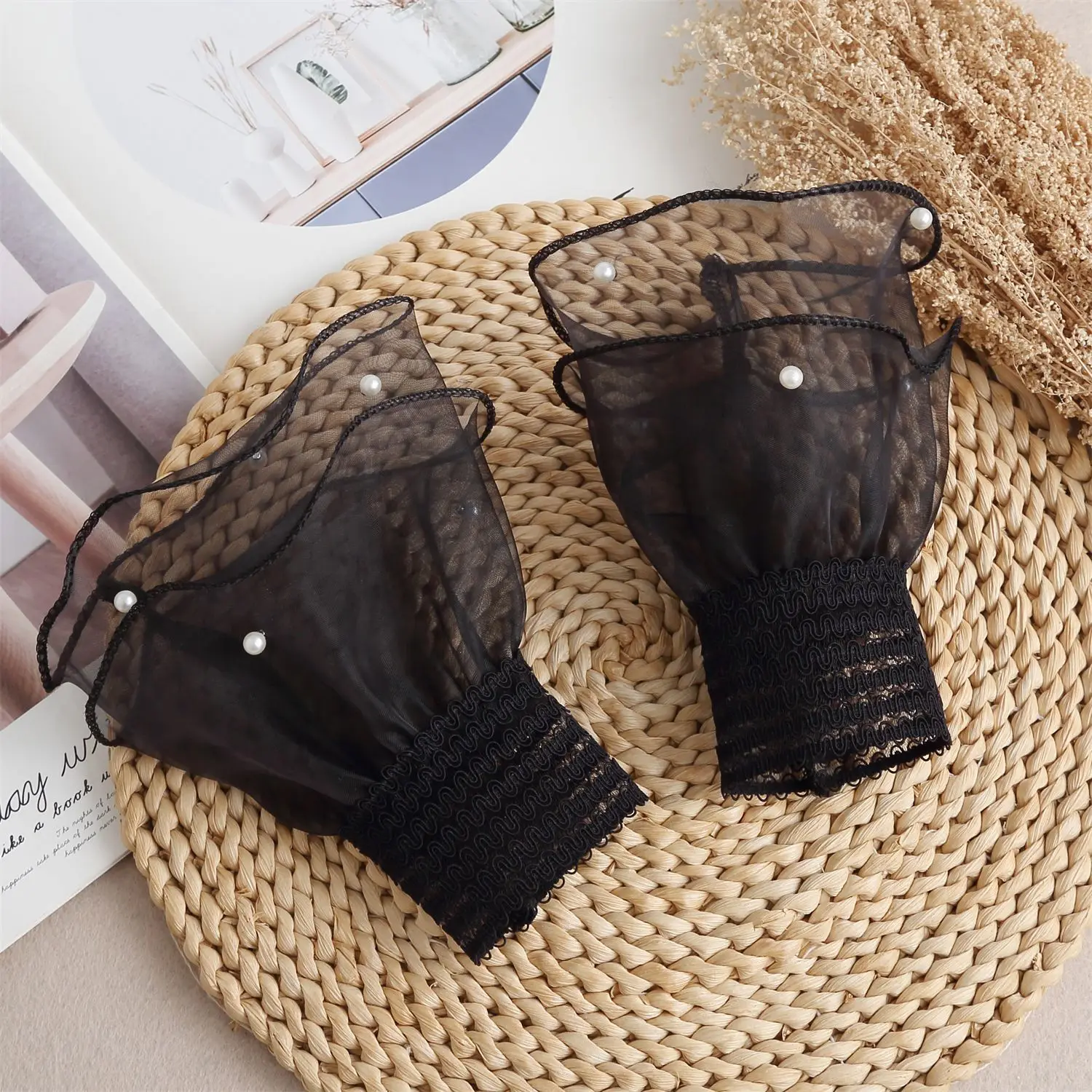 أكمام قابلة للفصل، إكسسوارات أكمام زفاف خفيفة الوزن، أصفاد شبكية من الدانتيل، أصفاد أنيقة من اللؤلؤ الصناعي لزي الزفاف #2