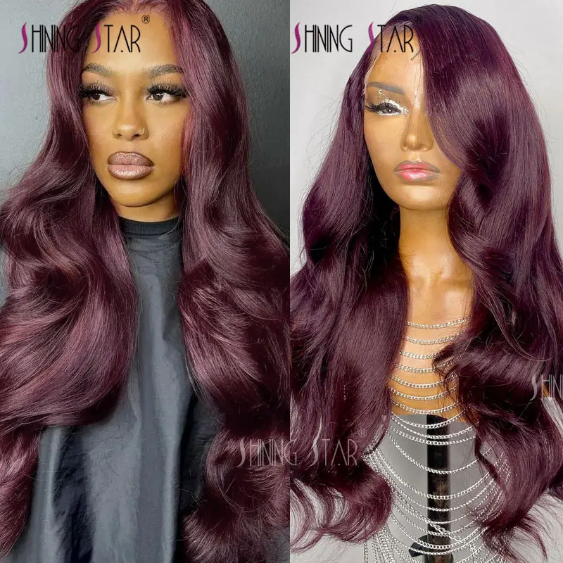 

32" Burgundy 13X4 Hd Lace Frontal Human Hair Wig Body Wave Red Lace Front Human Hair Wigs For Women Pre Plucked 99J Colored Wig