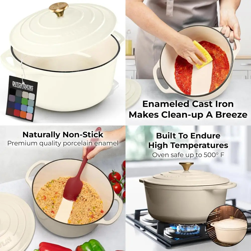 

Эмалированная чугунная голландская духовка, 6 литров — сверхмощная, безопасная в духовке до 500 ° F, превосходная долговечность, идеально подходит для приготовления и выпечки