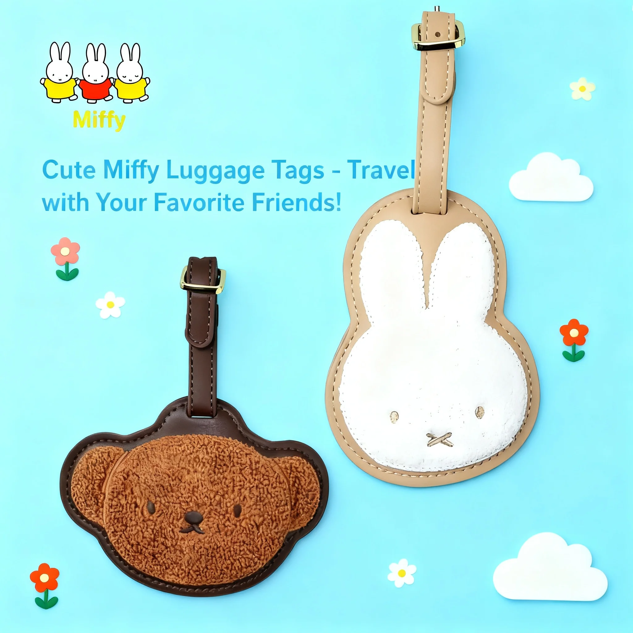 Bolsa de Cuero Bordada con Personajes de Anime Kawaii, Miffy, Conejo, Oso Boris, Etiqueta de Equipaje de Dibujos Animados, Regalo para Niñas