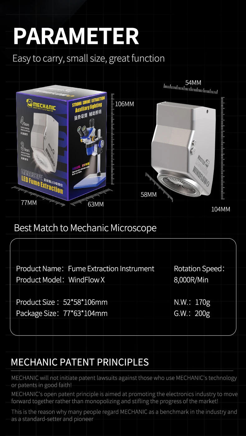 Mechanic 2 IN 1 Fume Extractor LED Ring Lamp Instrument  8000R/M 4 Gear Smoking Fan with Adjustable LED Microscope Light Source