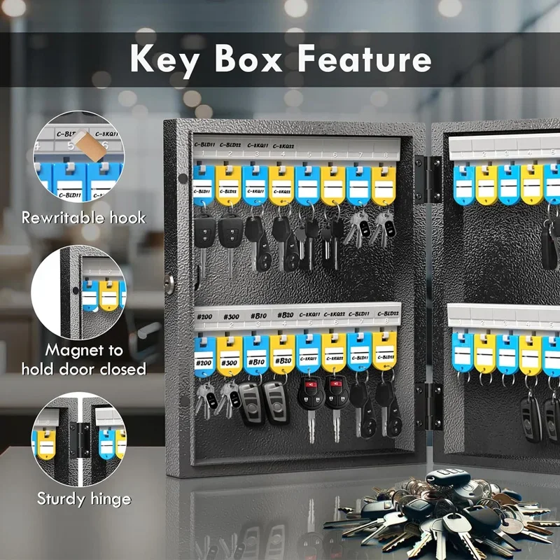 WeHere Coffre-fort à 32 clés avec double serrure, combinaison et déverrouillage des clés, support mural pour armoire à clés avec étiquette pour clé, directeur de clé d'application ERP