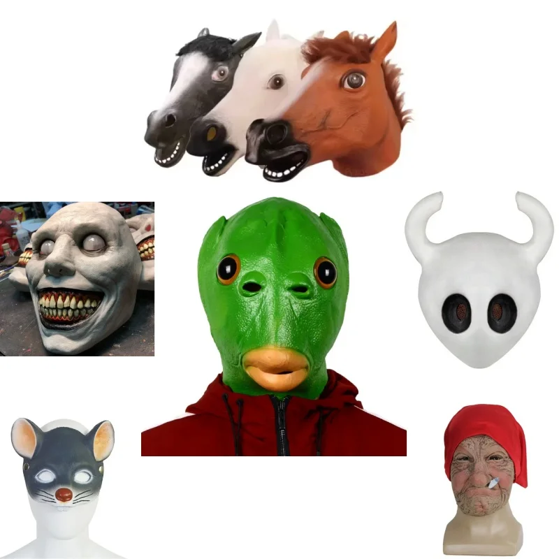 

Halloween Funny Cosplay Mask for Men and Women Adult Party Fish Head Mask Headdress for Makeup Party Hood Animal Latex
