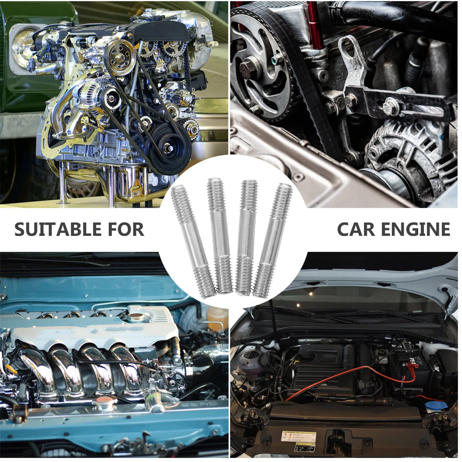4Pcs Double-End Threaded Bolts for Engine Generators Muffler Mounting Carbon Steel Fine Rod Screws Strong Vibration