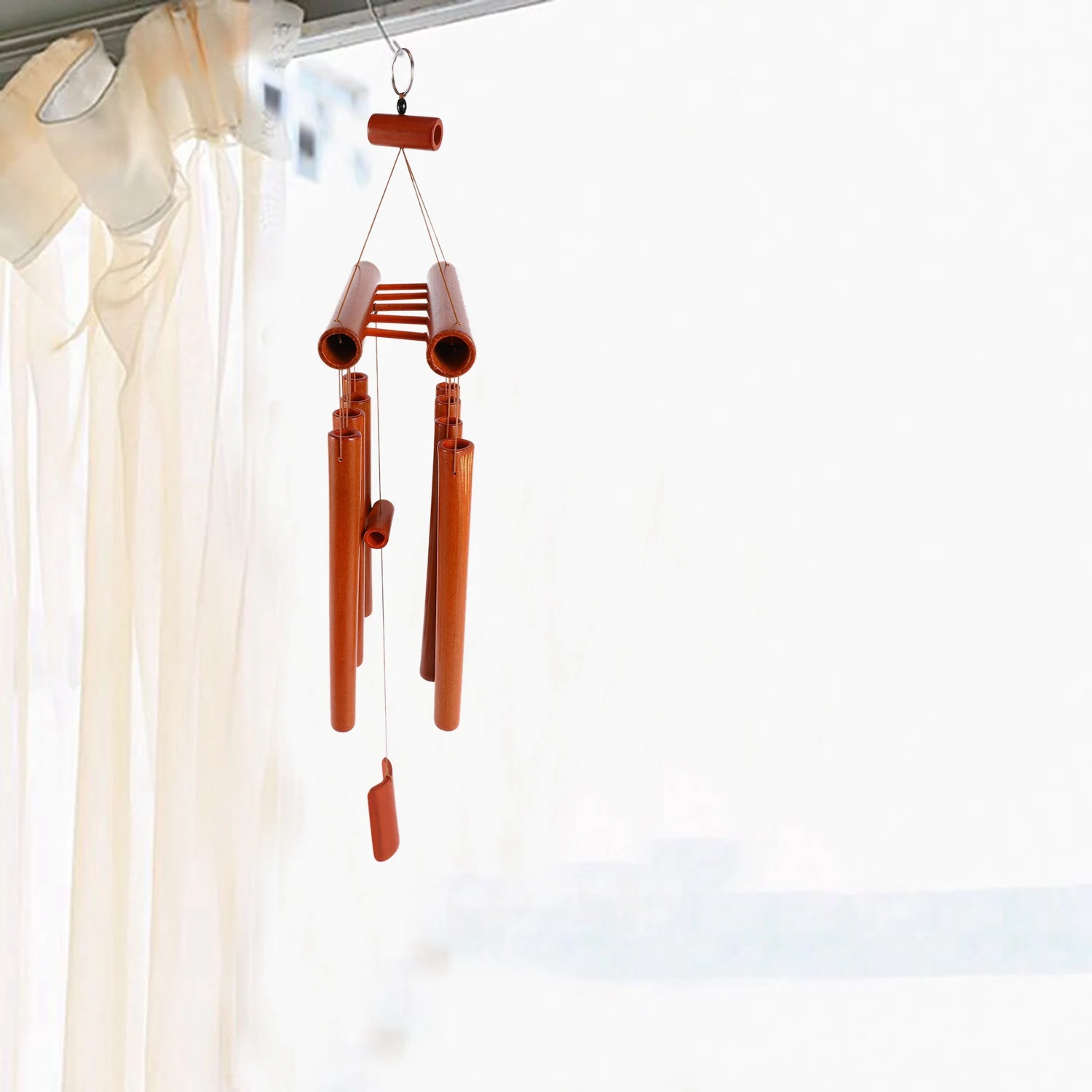 AA94-Hand-Crafted Bamboo Tubes Wind Chimes Hollow Tuned Music Natural Bamboo Wind Chime With A Ladder On Top For Indoor And Outd