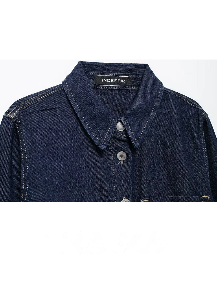 HH المرأة الخريف مجموعة الصلبة بدوره إلى أسفل طوق جيب واحدة الصدر قميص دينيم عالية الخصر الدانتيل متابعة الجينز الإناث بدلة على الموضة