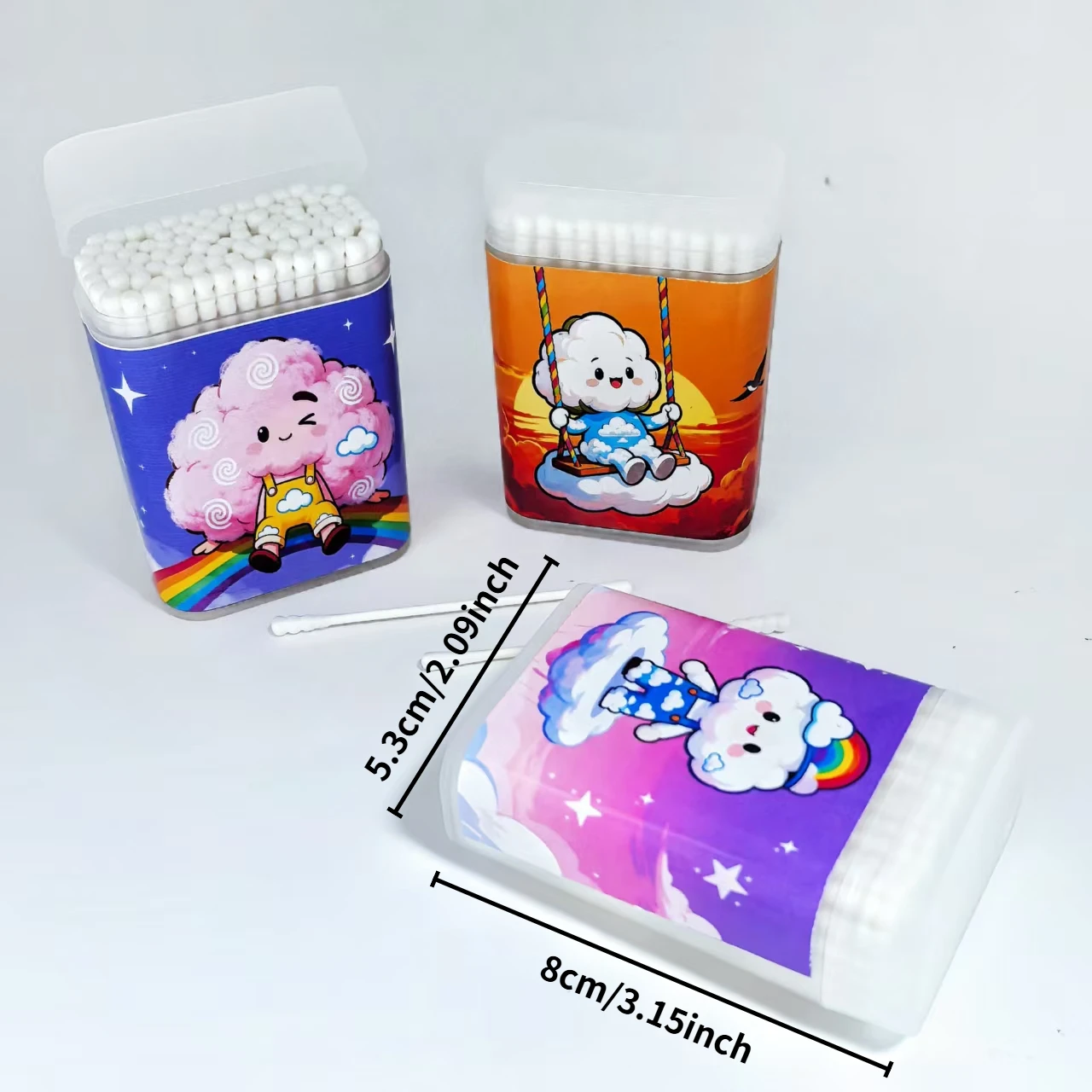 300 قطعة من مسحات القطن المبتكرة منقوشة على السحابة، أعواد أعواد قطنية ذات محور رفيع برأسين