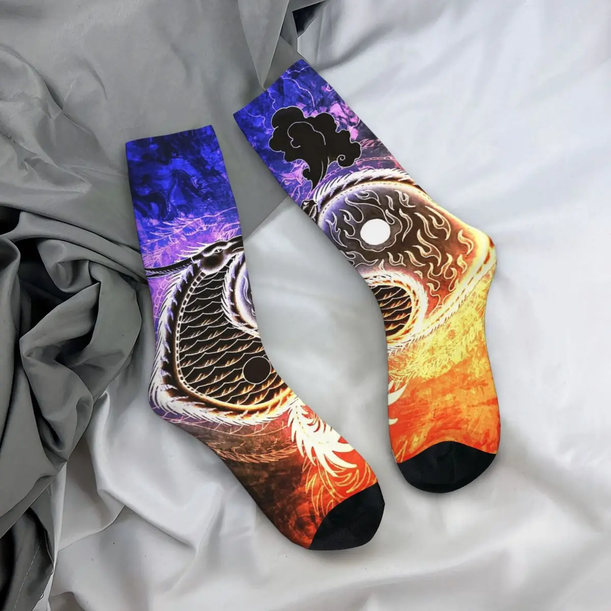 

Носки на все сезоны с изображением дракона Инь-Ян, классическая мифология, художественные носки, повседневные длинные носки для мужчин и женщин, подарки на День святого Валентина