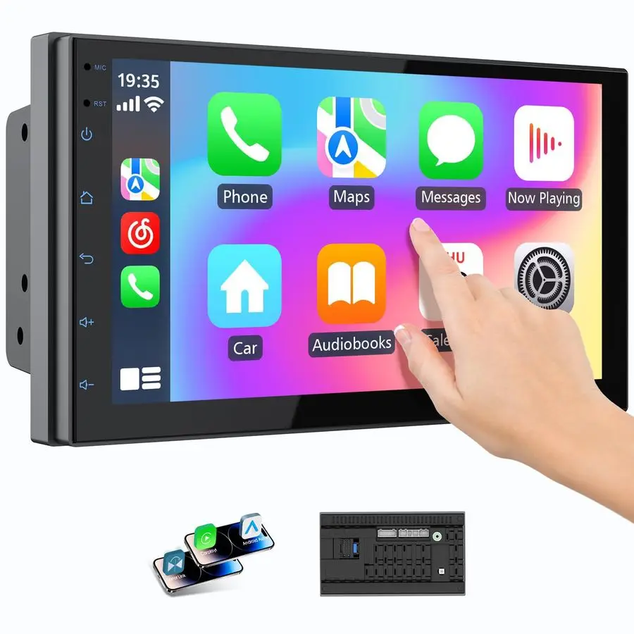 Беспроводной экран CarPlay Din для автомобиля, сенсорный экран 7 HD с Apple CarPlay, Android Auto, GPS-навигацией, Bluetooth, голосовым управлением