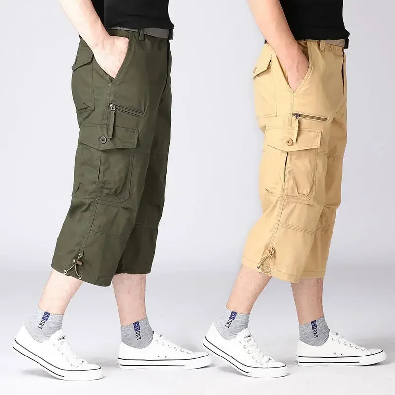 

Men Summer Casual Elastic Multi Pocket Beach Shorts Sport Camouflage Military Cargo Shorts Army Work Capri Cropped Trousers